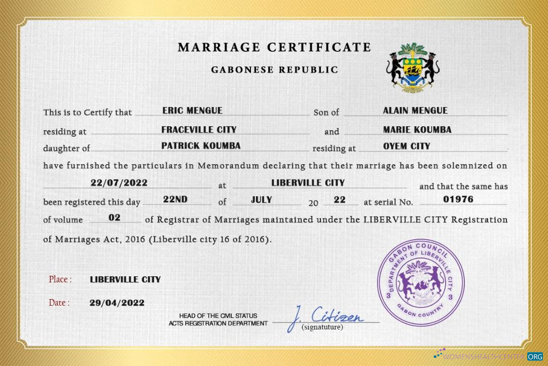 Download Gabon marriage certificate PSD template Photoshop template